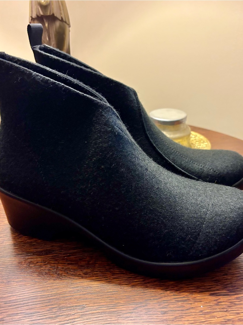 Alegria Nadya Black Fleece Wedge Ankle Booties 9
